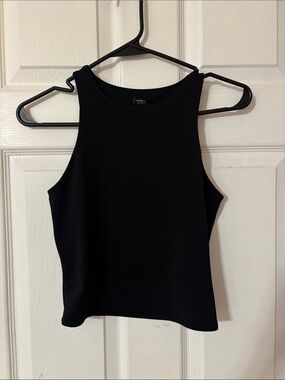 Express Body Contour Black High-Neck Sleeveless Crop Tank Top